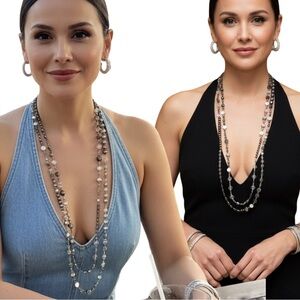 Silpada Hematite, Pearl Discs & Diamond Cut Clear Beaded Boho Necklace NIB